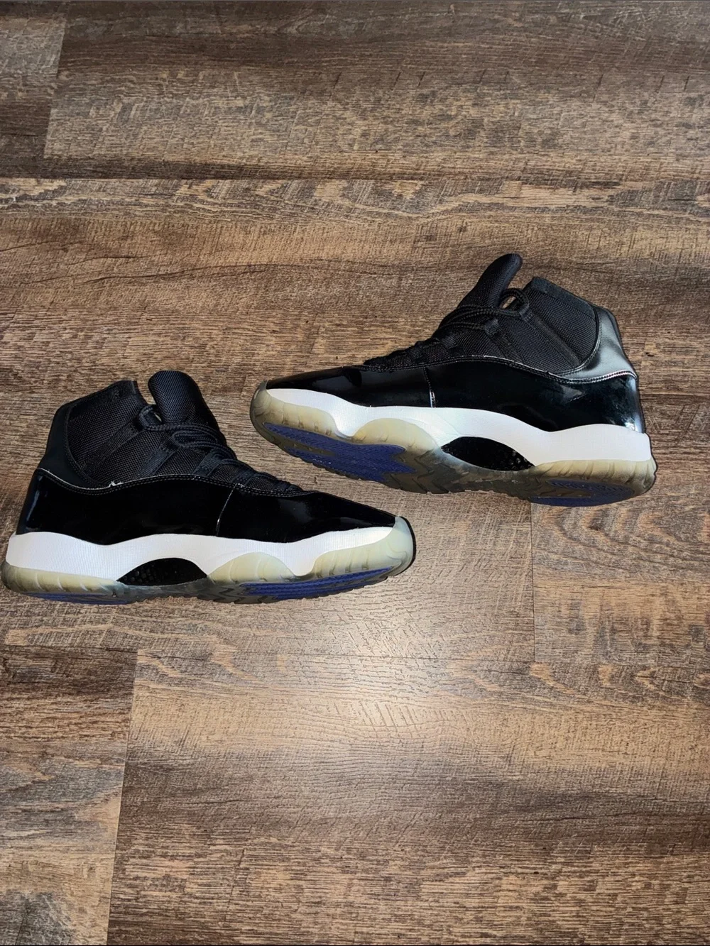 Space Jam 11s Jordan Men's Black Patent Leather Sneakers with Gray Sole